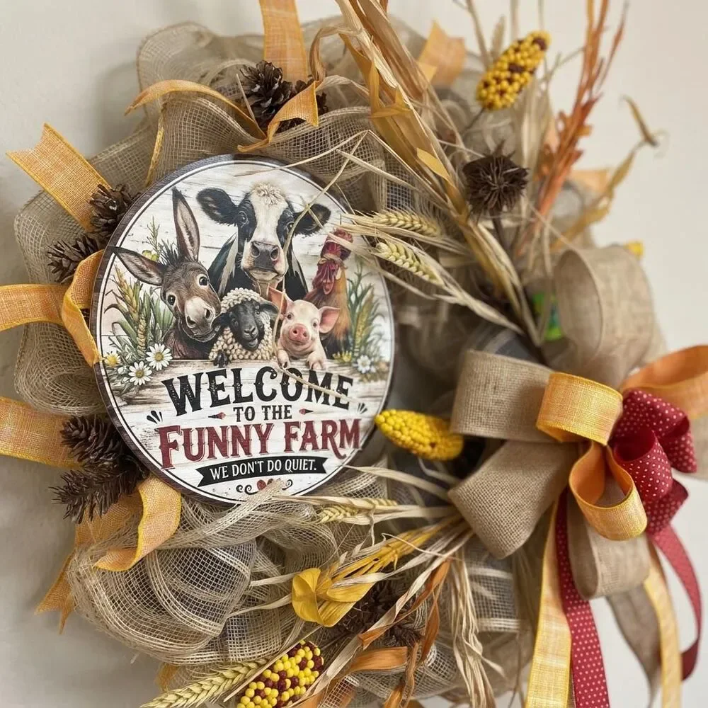 Funny Farm Front Door Wreath | Rustic Farmhouse Animals | Fall Harvest Decor